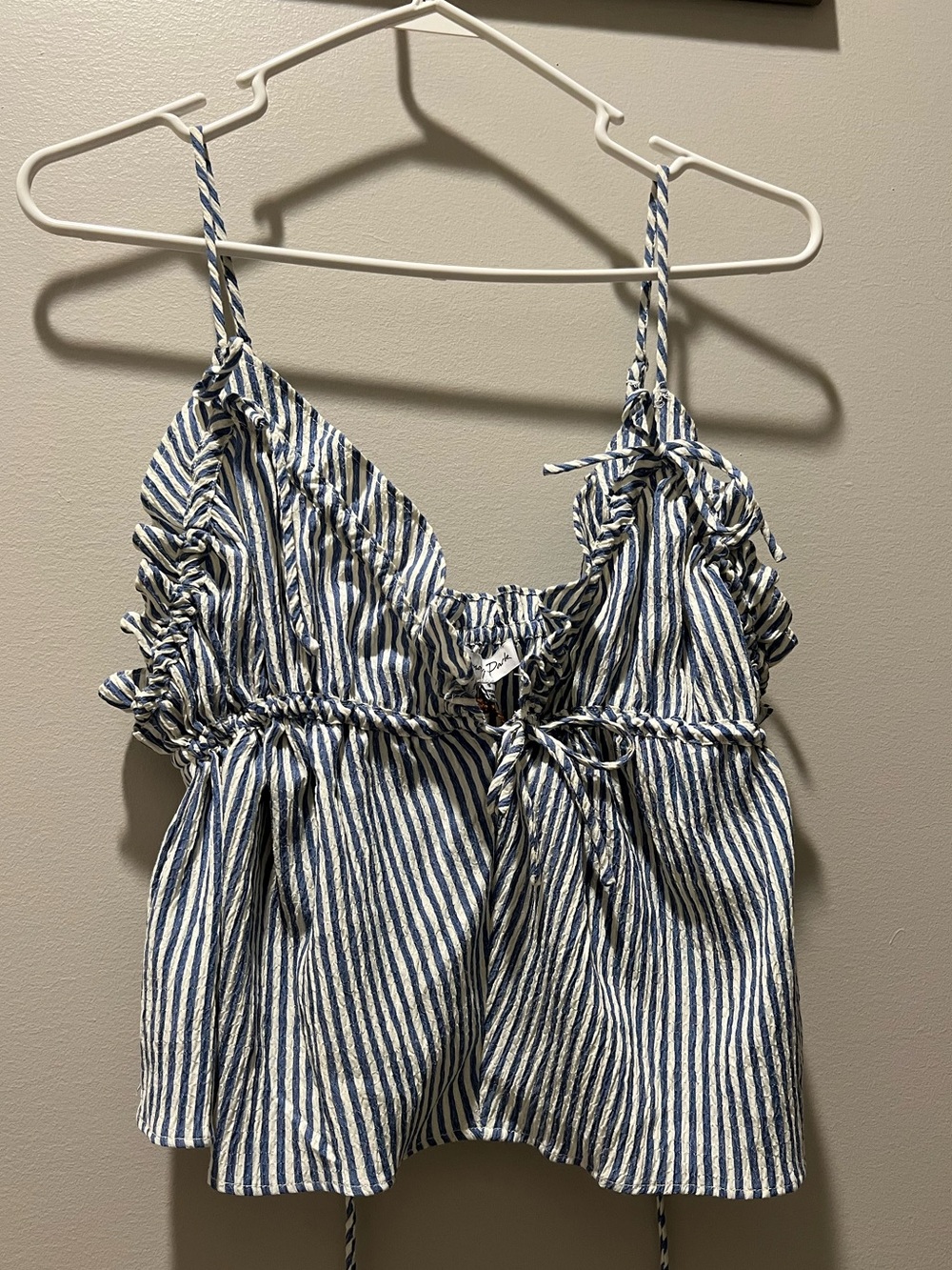 Emory Park Blue and White Striped Ruffle Cami Top NWT